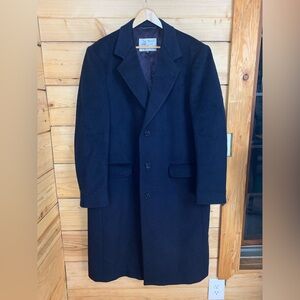 Men's 44 TALL Dark Navy Wool Cashmere Trench Coat Heavy Thick Satin Lined XXL